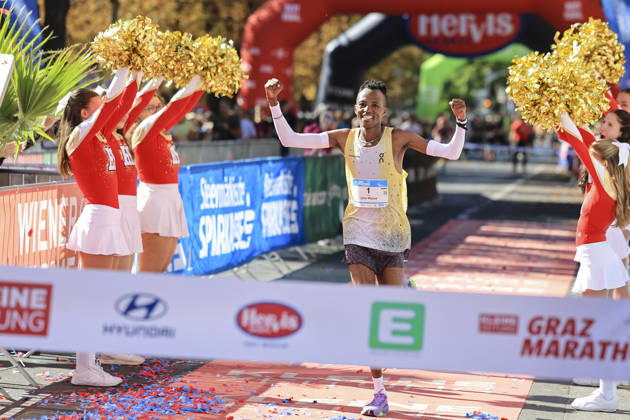 RUNNING - Graz Marathon 2026 GRAZ,AUSTRIA,11.OCT.26 - RUNNING - Graz Marathon. Image shows the rejoicing of John Maina.  GEPAxpictures xWolfgangxGrebien