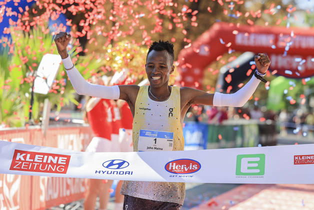 RUNNING - Graz Marathon 2026 GRAZ,AUSTRIA,11.OCT.26 - RUNNING - Graz Marathon. Image shows the rejoicing of John Maina.  GEPAxpictures xWolfgangxGrebien