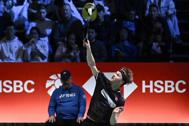 Anders Antonsen of Denmark hits a return during the men s singles match against Yushi Tanaka of Japan (not pictured) during the finals at the badminton Clash of Clans Arctic Open 2026 tournament in Vantaa, Finland, on October 11, 2026. - ANTTI AIMO-KOIVISTO Finland jABxaUVKudo  Copyright: xAnttixAimo-Koivistox jABxaUVKudo