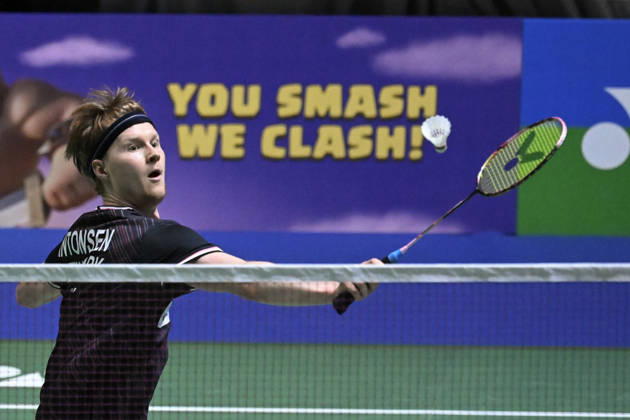Anders Antonsen of Denmark hits a return during the men s singles match against Yushi Tanaka of Japan (not pictured) during the finals at the badminton Clash of Clans Arctic Open 2026 tournament in Vantaa, Finland, on October 11, 2026. - ANTTI AIMO-KOIVISTO Finland QUFWJCa-i3U  Copyright: xAnttixAimo-Koivistox QUFWJCa-i3U
