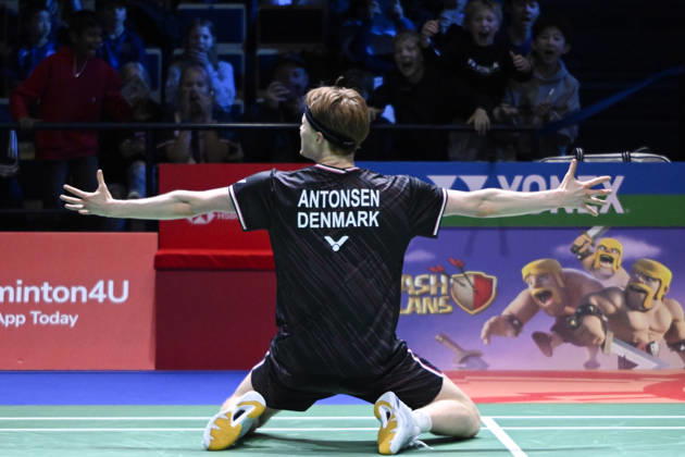 Anders Antonsen of Denmark reacts after winnig the men s singles match against Yushi Tanaka of Japan (not pictured) during the finals at the badminton Clash of Clans Arctic Open 2026 tournament in Vantaa, Finland, on October 11, 2026. - ANTTI AIMO-KOIVISTO Vantaa Finland dg3q_fQdUcM  Copyright: xAnttixAimo-Koivistox dg3q_fQdUcM