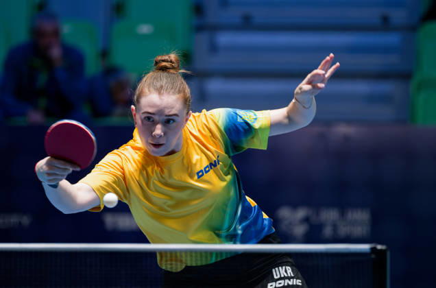 Anastasiya Dymytrenko Ukraine (foto-ms1111b) at the 2026 European Table tennis, Tischtennis Championships in Ljubljana LJUBLJANA, SLOVENIA - 11 OCTOBER 2026: Anastasiya Dymytrenko Ukraine (foto-ms1111b) in action at the European Table Tennis Championships in Stozice Arena, Ljubljana, Slovenia (Photo by Manfred Schillings) Ljubljana Stozice Arena Slovenia