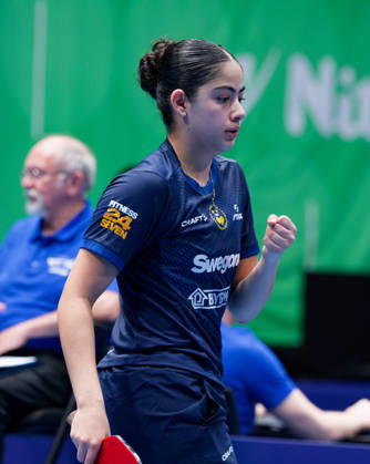 Angelina Bebawy Sweden (foto-ms1011b) at the 2026 European Table tennis, Tischtennis Championships in Ljubljana LJUBLJANA, SLOVENIA - 11 OCTOBER 2026: Angelina Bebawy Sweden (foto-ms1011b) in action at the European Table Tennis Championships in Stozice Arena, Ljubljana, Slovenia (Photo by Manfred Schillings) Ljubljana Stozice Arena Slovenia