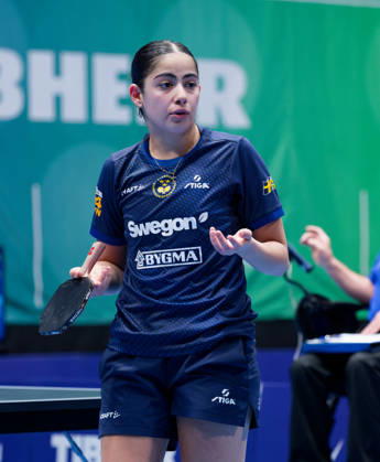 Angelina Bebawy Sweden (foto-ms1013b) at the 2026 European Table tennis, Tischtennis Championships in Ljubljana LJUBLJANA, SLOVENIA - 11 OCTOBER 2026: Angelina Bebawy Sweden (foto-ms1013b) in action at the European Table Tennis Championships in Stozice Arena, Ljubljana, Slovenia (Photo by Manfred Schillings) Ljubljana Stozice Arena Slovenia