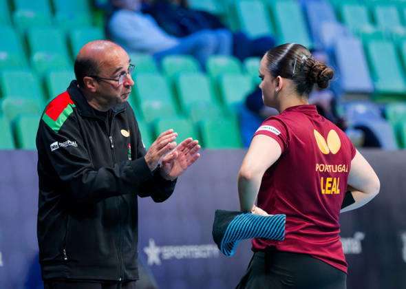 Julia Leal Portugal (foto-ms1113b) at the 2026 European Table tennis, Tischtennis Championships in Ljubljana LJUBLJANA, SLOVENIA - 11 OCTOBER 2026: Julia Leal Portugal (foto-ms1113b) in action at the European Table Tennis Championships in Stozice Arena, Ljubljana, Slovenia (Photo by Manfred Schillings) Ljubljana Stozice Arena Slovenia
