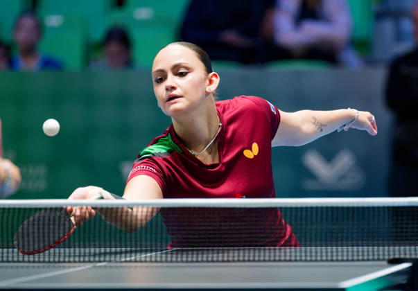 Julia Leal Portugal (foto-ms1115b) at the 2026 European Table tennis, Tischtennis Championships in Ljubljana LJUBLJANA, SLOVENIA - 11 OCTOBER 2026: Julia Leal Portugal (foto-ms1115b) in action at the European Table Tennis Championships in Stozice Arena, Ljubljana, Slovenia (Photo by Manfred Schillings) Ljubljana Stozice Arena Slovenia