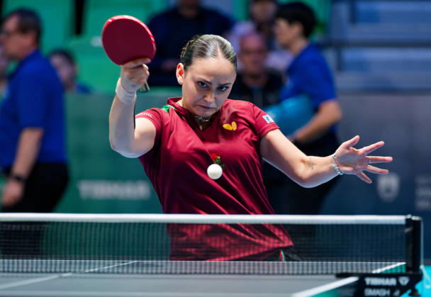Julia Leal Portugal (foto-ms1117b) at the 2026 European Table tennis, Tischtennis Championships in Ljubljana LJUBLJANA, SLOVENIA - 11 OCTOBER 2026: Julia Leal Portugal (foto-ms1117b) in action at the European Table Tennis Championships in Stozice Arena, Ljubljana, Slovenia (Photo by Manfred Schillings) Ljubljana Stozice Arena Slovenia