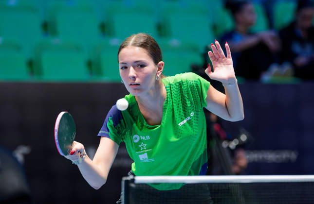 Laura Rahotin Pavic Slovenia (foto-ms1131) at the 2026 European Table tennis, Tischtennis Championships in Ljubljana LJUBLJANA, SLOVENIA - 11 OCTOBER 2026: Laura Rahotin Pavic Slovenia (foto-ms1131) in action at the European Table Tennis Championships in Stozice Arena, Ljubljana, Slovenia (Photo by Manfred Schillings) Ljubljana Stozice Arena Slovenia