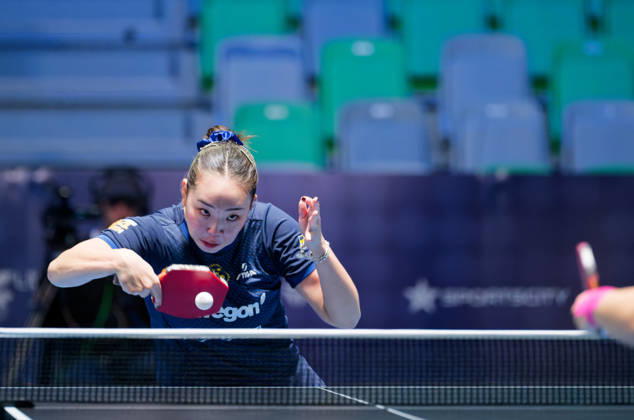 Nomin Baasan Sweden (foto-ms1045b) at the 2026 European Table tennis, Tischtennis Championships in Ljubljana LJUBLJANA, SLOVENIA - 11 OCTOBER 2026: Nomin Baasan Sweden (foto-ms1045b) in action at the European Table Tennis Championships in Stozice Arena, Ljubljana, Slovenia (Photo by Manfred Schillings) Ljubljana Stozice Arena Slovenia