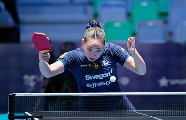 Nomin Baasan Sweden (foto-ms1046b) at the 2026 European Table tennis, Tischtennis Championships in Ljubljana LJUBLJANA, SLOVENIA - 11 OCTOBER 2026: Nomin Baasan Sweden (foto-ms1046b) in action at the European Table Tennis Championships in Stozice Arena, Ljubljana, Slovenia (Photo by Manfred Schillings) Ljubljana Stozice Arena Slovenia