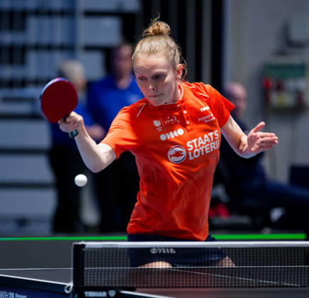 Sanne De Hoop Netherlands (foto-ms1119b) at the 2026 European Table tennis, Tischtennis Championships in Ljubljana LJUBLJANA, SLOVENIA - 11 OCTOBER 2026: Sanne De Hoop Netherlands (foto-ms1119b) in action at the European Table Tennis Championships in Stozice Arena, Ljubljana, Slovenia (Photo by Manfred Schillings) Ljubljana Stozice Arena Slovenia