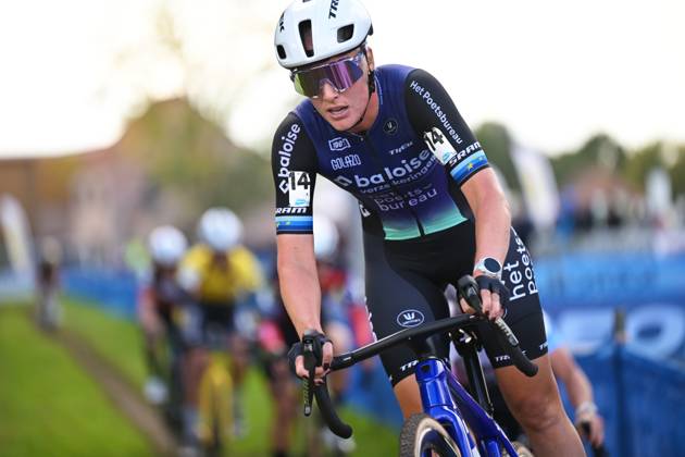 Netherlands Annemarie Worst pictured in action during the women elite race of the Mosselcross cyclocross cycling event, on Sunday 11 October 2026, in Dendermonde, the first race (out of 7) of the HG Cross competition. DAVIDxPINTENS  x189443288x