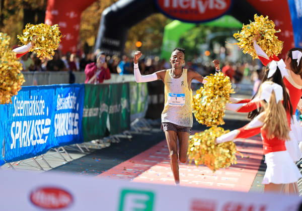 RUNNING - Graz Marathon 2026 GRAZ,AUSTRIA,11.OCT.26 - RUNNING - Graz Marathon. Image shows the rejoicing of John Maina Ndirangu (KEN).  GEPAxpictures xWolfgangxGrebien