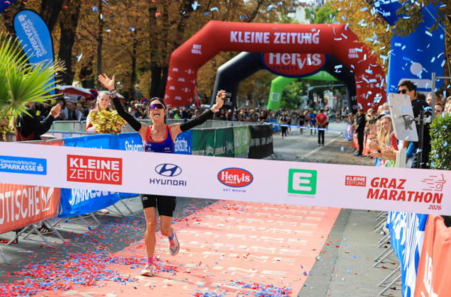 RUNNING - Graz Marathon 2026 GRAZ,AUSTRIA,11.OCT.26 - RUNNING - Graz Marathon. Image shows the rejoicing of Bianca Ederer (AUT).  GEPAxpictures xWolfgangxGrebien