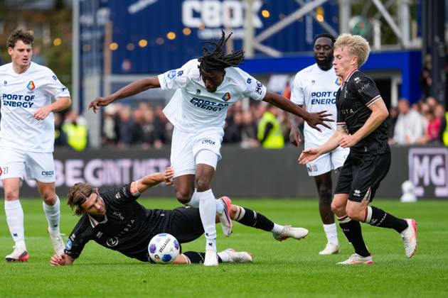 VELSEN-ZUID , 11-10-2026 , BUKO Stadion , season 2026 2027 , Dutch Eredivisie football , match between Telstar and ADO Den Haag , Picture shows ADO Den Haag player Pascal Mulder , Telstar player Jelani Seedorf and ADO Den Haag player Juho Kilo Telstar - ADO  x208165693x Copyright: