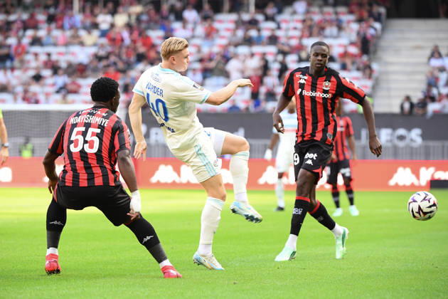OGC Nice v RC Strasbourg Alsace - Ligue 1 McDonald s 2026 2027 Conrad HARDER of Strasbourg , Youssouf NDAYISHIMIYE of Nice and Djibril COULIBALY of Nice during Ligue 1 McDonald s match between Nice and Strasbourg at Allianz Riviera Stadium on October 11, 2026 in Nice, France. Nice France  Copyright: xIconxSportx 776573383
