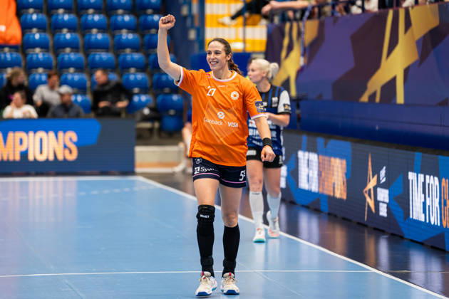 HSG Blomberg-Lippe (GER) vs. Odense Handbold (DEN), Handball, EHF Champions League Women, Gruppenphase, 11.10.2026, Saision 2026 2027, Lemgo Louise Vinter Burgaard (Odense Handbold, 27) jubelt nach einem Tor Lemgo Phoenix Contact Arena Deutschland