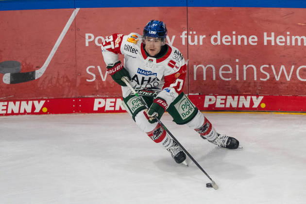 Kyle Mayhew (Augsburger Panther, 27) mit Puk. Krefeld Pinguine vs. Augsburger Panther, Eishockey, Penny DEL, 08. Spieltag, Saison 2026 2027, 11.10.2026 Krefeld Pinguine vs. Augsburger Panther, Eishockey, Penny DEL, 08. Spieltag, Saison 2026 2027, 11.10.2026 Krefeld Copyright: xEibner-Pressefoto ThomasxHaeslerx EP_THR