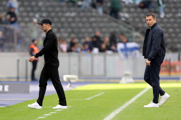11.10.2026, xtgx, Fussball 2.Bundesliga, Hertha BSC Berlin - SpVgg Greuther Fuerth v.l. Trainer Stefan Leitl (Hertha BSC Berlin) Sportdirektor Benjamin Weber ( Hertha BSC Berlin ) (DFL DFB REGULATIONS PROHIBIT ANY USE OF PHOTOGRAPHS as IMAGE SEQUENCES and or QUASI-VIDEO) Berlin