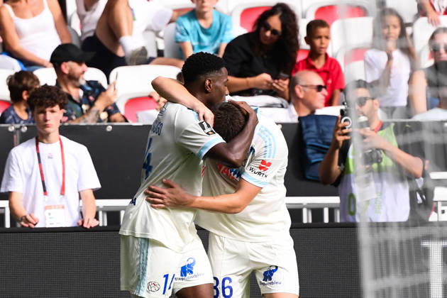 OGC Nice v RC Strasbourg Alsace - Ligue 1 McDonald s 2026 2027 Dario Essugo of Strasbourg celebrate after scores and OSO of RC Strasbourg during Ligue 1 McDonald s match between Nice and Strasbourg at Allianz Riviera Stadium on October 11, 2026 in Nice, France. Nice France  Copyright: xIconxSportx 776573383