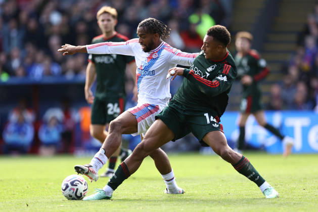 Crystal Palace v Nottingham Forest 11 October 2026, London - Premier League Football - Crystal Palace v Nottingham Forest - Quinten Timber of Crystal Palace and Dan Ndoye of Nottingham Forest - Photo: Jacques Feeney Offside. London UK Copyright: xJacquesxFeeneyx xOffsidexOffside