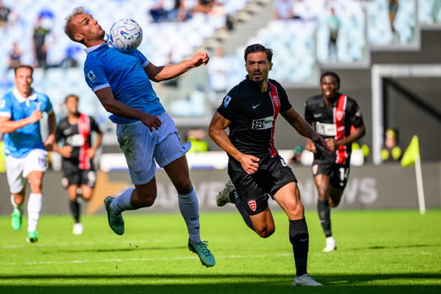 Gustav Isaksen of SS Lazio and Andrea Carboni of AC Monza during the Serie A 2026 2027 football match between SS Lazio and AC Monza at Stadio Olimpico in Rome (Italy), October 11, 2026. AndreaxStaccioli