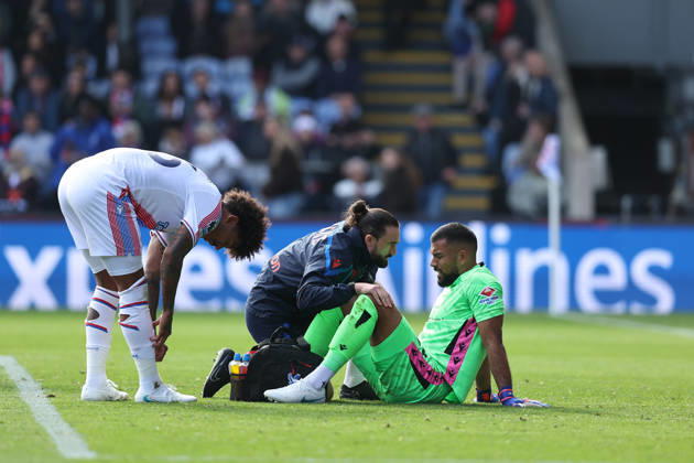 11th October 2026; Selhurst Park, London, England; Premier League Football, Crystal Palace versus Nottingham Forest; goalkeeper Walter Benitez of Crystal Palace requires physio treatment after making a save at point blank range from Liam Delap of Nottingham Forest KatiexChan