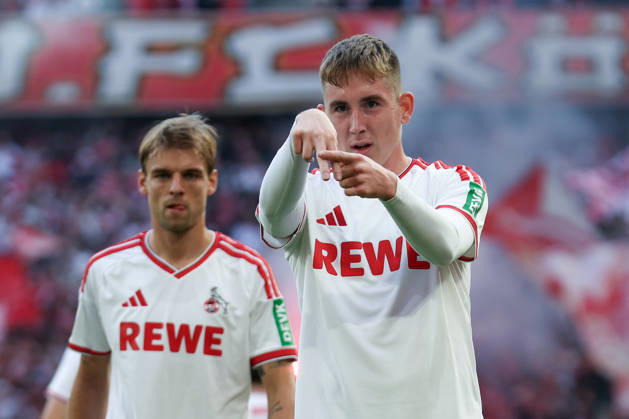 1. Bundesliga - 26 27 - 1. FC Köln - Borussia Mönchengladbach am 11.10.2026 im RheinEnergieSTADION in Köln Jubel, Torjubel, Torschuetze, Torschütze Isak Johannesson (Koeln 8) jubelt nach seinem Tor zum 1 zu 0
