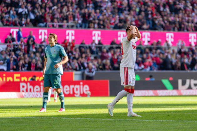 Florian Neuhaus (Borussia Moenchengladbach, 10) lacht, Said El Mala (1.FC Koeln, 10) fasst sich an den Kopf nach einem Torschuss 1.FC Köln vs. Borussia Moenchengladbach, Fussball, Bundesliga, 5.Spieltag, Saison 2026 27, 12.10.2026, DFL REGULATIONS PROHIBIT ANY USE OF PHOTOGRAPHS AS IMAGE SEQUENCES AND OR QUASI-VIDEO, 1.FC Köln vs. Borussia Moenchengladbach, Fussball, Bundesliga, 5.Spieltag, Saison 2026 27, 12.10.2026 Köln Copyright: xEibner-Pressefoto LukasxBaldygax EP_LBA