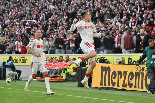 Jubel 1:0 Isak Johannesson (1.FC Koeln), Said El Mala (1. FC Koeln), v.re. 11.10.2026, Fussball 1. Bundesliga, Saison 2026 2027, 5. Spieltag, 1. FC Köln - Borussia Mönchengladbach DFL regulations prohibit any use of photographs as image sequences and or quasi-video Koeln Rhein-Energie-Stadion Nordrhein Westfalen Deutschland
