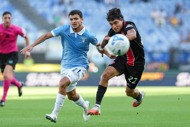 Reda Belahyane of SS Lazio and Exequiel Zeballos of AC Monza during the Serie A 2026 2027 football match between SS Lazio and AC Monza at Stadio Olimpico in Rome (Italy), October 11, 2026. AntoniettaxBaldassarre