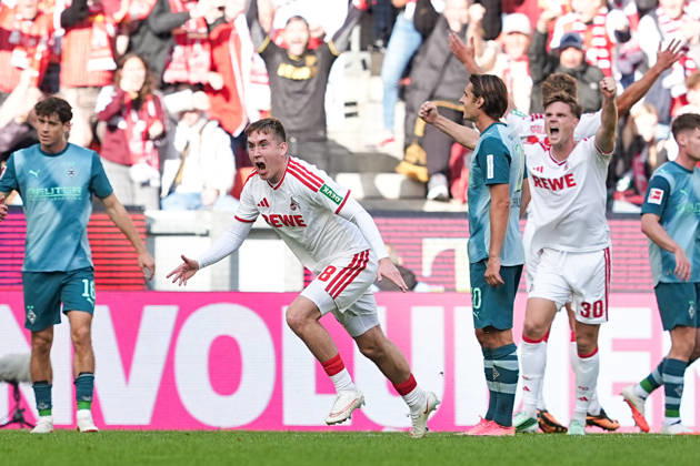 11.10.2026, xydrx, Herren, Fußball, 1.Bundesliga, 1.FC Köln - Borussia Mönchengladbach, Saison 2026 2027, RheinEnergieSTADION: Torjubel nach dem Tor zum 1:0 für den 1.FC Köln durch Torschütze Isak Johannesson (1.FC Köln, 8) zusammen mit Marius Buelter (1.FC Köln, 30) DFB regulations prohibit any use of photographs as image sequences and or quasi-video. Copyright: HMBxMedia YannisxDreimann