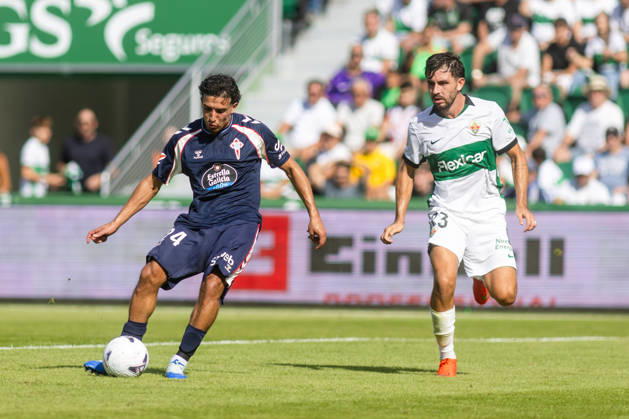 ESP: LaLiga EA Sports Elche CF v Celta Vigo Couhaib Driouech of Celta and Victor Chust of Elche during LaLiga EA Sports match between Elche CF v Celta Vigo played at Martinez Valero Stadium, Elche on October 11 2026 in Spain Spain Soccer Copyright: xAgenciaxLOFx