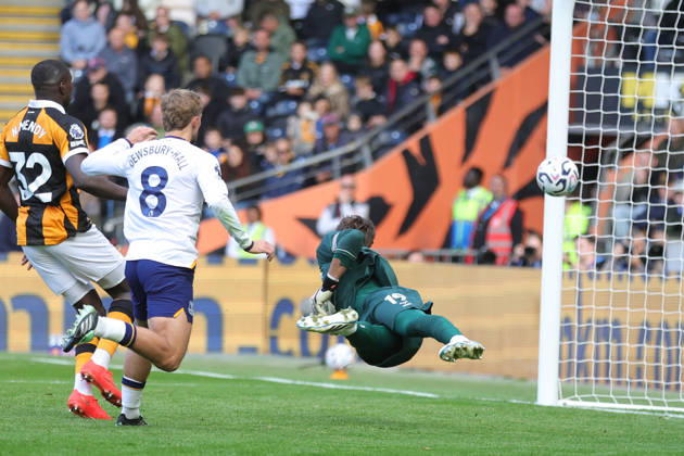 RECORD DATE NOT STATED 11th October 2026; MKM Stadium, Hull, England; Premier League Football, Hull City versus Everton; Kiernan Dewsbury-Hall of Everton scores the equalizer for 1-1 DavexLofthouse