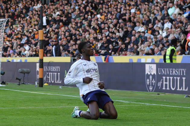 RECORD DATE NOT STATED 11th October 2026; MKM Stadium, Hull, England; Premier League Football, Hull City versus Everton; Thierno Barry of Everton celebrates DavexLofthouse