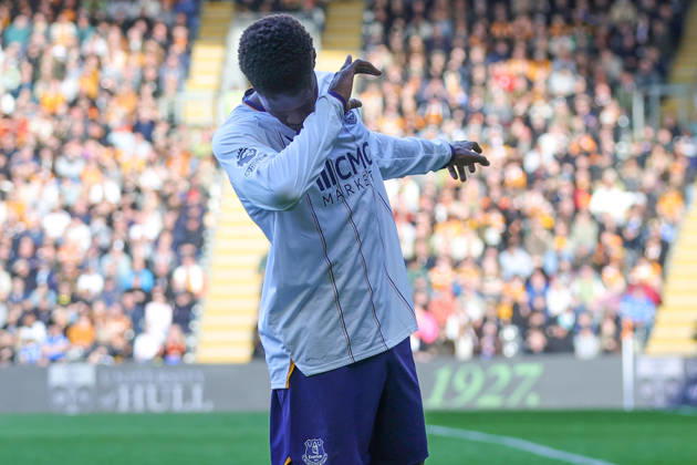 RECORD DATE NOT STATED 11th October 2026; MKM Stadium, Hull, England; Premier League Football, Hull City versus Everton; Thierno Barry of Everton celebrates his goal DavexLofthouse