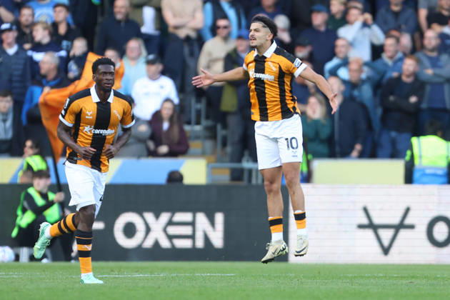 RECORD DATE NOT STATED 11th October 2026; MKM Stadium, Hull, England; Premier League Football, Hull City versus Everton; Mohamed Belloumi of Hull City celebrates his equaliser DavexLofthouse