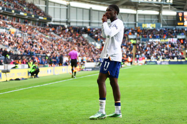 KINGSTON UPON HULL, ENGLAND, OCTOBER 11: Thierno Barry of Everton FC celebrates scoring his teams second goal during a Premier League 2026-27 match between Hull City and Everton FC at the MKM Stadium on October 11, 2026 in Kingston Upon Hull, England. (Photo by Zach Forster Sports Press Photo) Copyright: xZachxForster SportsxPressxPhotox Sportspressphoto_SPR252441