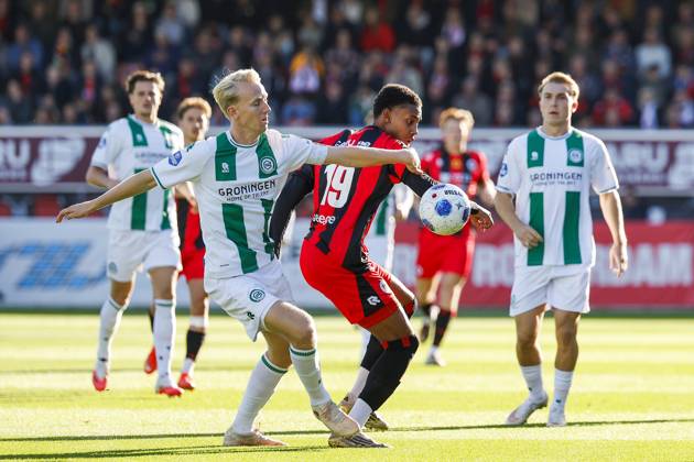 ROTTERDAM - (lr) Thijmen Blokzijl of FC Groningen, David Garden of Excelsior Rotterdam during the Dutch Eredivisie match between Excelsior and FC Groningen at Woudestein Stadium on October 11, 2026 in Rotterdam, the Netherlands. BAS CZERWINSKI ANP Eredivisie 2026 27 xVIxANPxSportx xxANPxIVx 572138410 originalFilename: 572138410.jpg