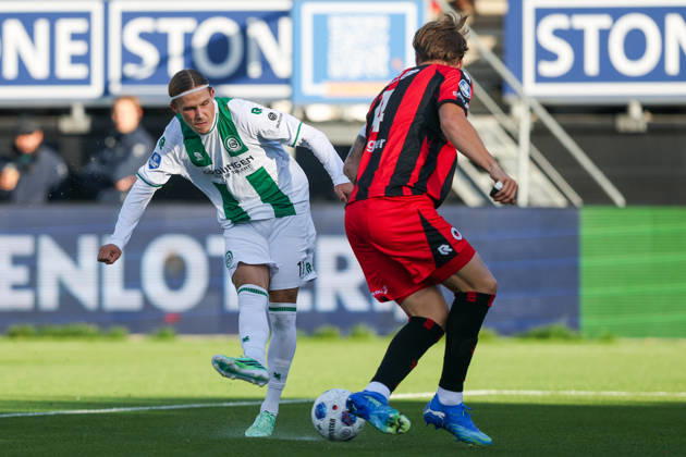 2026-10-11 Excelsior Rotterdam v FC Groningen - Dutch Eredivisie ROTTERDAM, NETHERLANDS - OCTOBER 11: Jacob Ondrejka of FC Groningen shoots the ball during the Dutch Eredivisie match between Excelsior Rotterdam and FC Groningen at Stadion Woudestein on October 11, 2026 in Rotterdam, Netherlands. Rotterdam Stadion Woudestein Netherlands Content not available for redistribution in The Netherlands directly or indirectly through any third parties. Copyright: xHansxvanxderxValkx