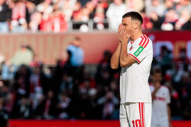 KOELN, GERMANY - OCTOBER 11: Said El Mala (1. FC Koeln, 10) frustrated after a missed chance during the Bundesliga match between 1. FC Koeln vs. Borussia Moenchengladbach at Rheinenergie-Stadion on matchday 5 of the 1. Bundesliga on October 11, 2026 in Koeln, Germany. DFL REGULATIONS PROHIBIT ANY USE OF PHOTOGRAPHS AS IMAGE SEQUENCES AND OR QUASI-VIDEO. North Rhine Westphalia Germany Copyright: xSteffiexWunderlx