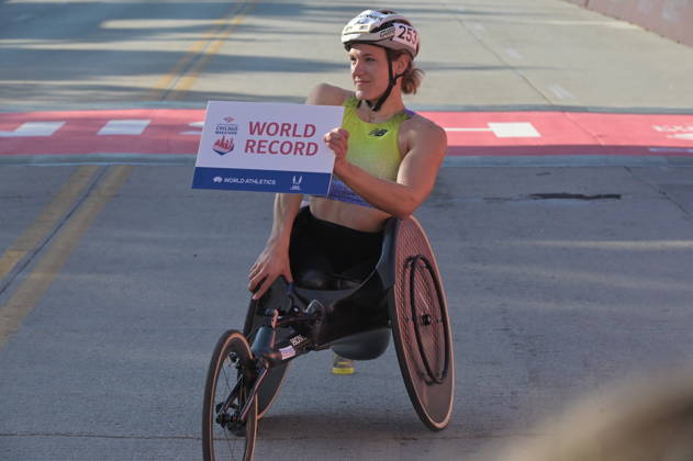 Chicago Marathon 2026 CHICAGO, UNITED STATES - OCTOBER 11: Swiss wheelchair racer Catherine Debrunner wins women’s professional wheelchair division in an unofficial world record time of 1:33:16 at the 2026 Bank of America Chicago Marathon in Chicago, United States on October 11, 2026. Jacek Boczarski Anadolu Chicago United States. Editorial use only. Please get in touch for any other usage.  Copyright: x2026xAnadoluxJacekxBoczarskix