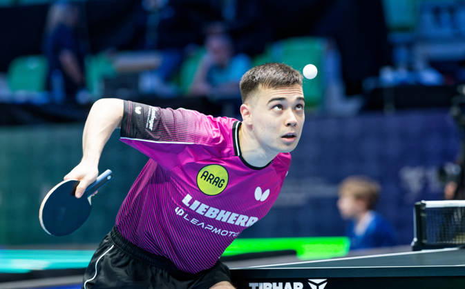 Kay Stumper Post SV Muelhausen Germany (foto-ms1273) at the 2026 European Table tennis, Tischtennis Championships in Ljubljana LJUBLJANA, SLOVENIA - 11 OCTOBER 2026: Kay Stumper Post SV Muelhausen Germany (foto-ms1273) in action at the European Table Tennis Championships in Stozice Arena, Ljubljana, Slovenia (Photo by Manfred Schillings) Ljubljana Stozice Arena Slovenia