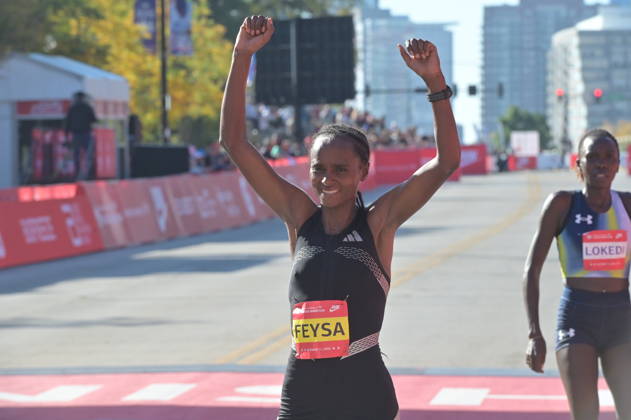 Chicago Marathon 2026 CHICAGO, ILLINOIS - OCTOBER 11: Ethiopian runner Hawi Feysa crosses the finish line to win the women s professional division at the 48th Bank of America Chicago Marathon in Chicago, United States on October 11, 2026. Over 55,000 participants competed on the 26.2-mile course starting and finishing in Grant Park. Jacek Boczarski Anadolu Chicago United States. Editorial use only. Please get in touch for any other usage.  Copyright: x2026xAnadoluxJacekxBoczarskix