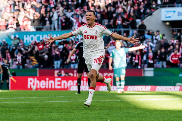 KOELN, GERMANY - OCTOBER 11: Said El Mala (1. FC Koeln, 10) celebrates scoring the 2:1 goal during the Bundesliga match between 1. FC Koeln vs. Borussia Moenchengladbach at Rheinenergie-Stadion on matchday 5 of the 1. Bundesliga on October 11, 2026 in Koeln, Germany. DFL REGULATIONS PROHIBIT ANY USE OF PHOTOGRAPHS AS IMAGE SEQUENCES AND OR QUASI-VIDEO. North Rhine Westphalia Germany Copyright: xSteffiexWunderlx