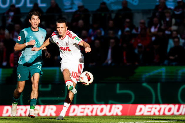 KOELN, GERMANY - OCTOBER 11: Said El Mala (1. FC Koeln, 10) scores the 2:1 goal during the Bundesliga match between 1. FC Koeln vs. Borussia Moenchengladbach at Rheinenergie-Stadion on matchday 5 of the 1. Bundesliga on October 11, 2026 in Koeln, Germany. DFL REGULATIONS PROHIBIT ANY USE OF PHOTOGRAPHS AS IMAGE SEQUENCES AND OR QUASI-VIDEO. North Rhine Westphalia Germany Copyright: xSteffiexWunderlx