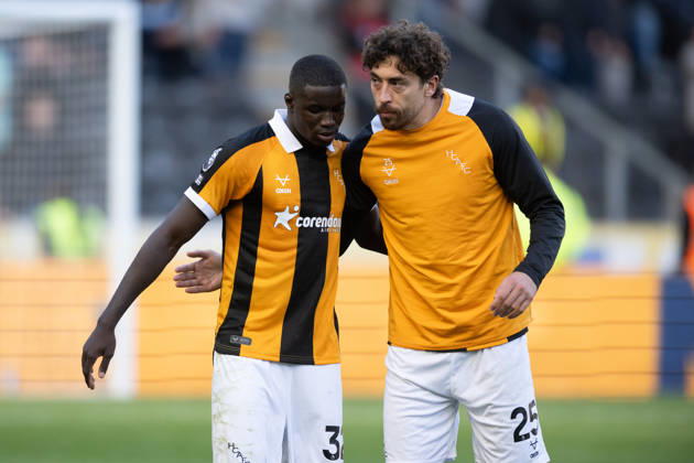 Hull City v Everton Premier League Nobel Mendy (left) and Matt Crooks of Hull City following the Premier League match between Hull City and Everton at the MKM Stadium, Hull. 11 10 2026 UK Newspapers OUT Copyright: xMattxWilkinsonx FIL-24041-0146
