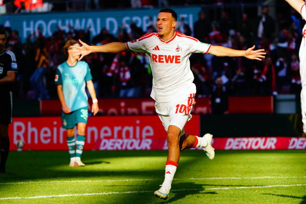 Köln, Fussball, 1.BL saison 2026 2027 1.FC Köln vs Borussia Mönchengladbach , 11.10.2026, Rheinenergiestadion Köln Said El Mala FC Köln ,torjubelt Aktion, Einzelbild,