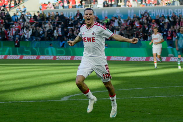 Said El Mala (Koeln 10) jubelt nach dem Tor zum 2:1 11.10.2026 ¢ Fussball ¢ 1. FC Koeln vs Borussia Moenchengladbach, RheinEnergieStadion, Koeln, DFB DFL REGULATIONS PROHIBIT ANY USE OF PHOTOGRAPHS AS IMAGE SEQUENCES AND OR QUASI-VIDEO NRW Germany