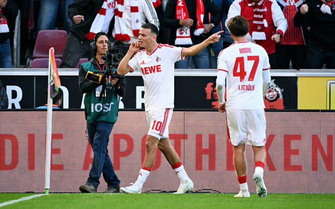 Cologne, Germany, 1. Bundesliga, Matchday 5, Rhein-Energie-Stadium Cologne, 1. FC Köln vs Bor. Mönchengladbach; Said El Mala (FC) celebrates after scoring. Celebration, Joy, Action.